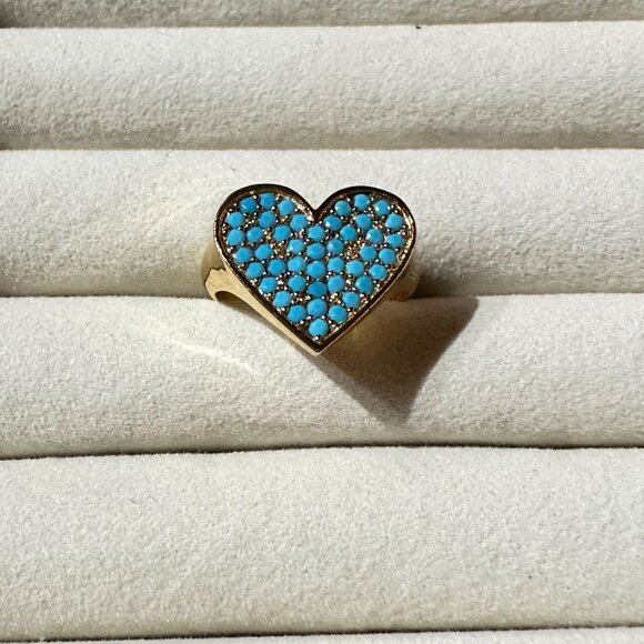 Heart-Shaped Gold-tone Ring Size 6 1/4 Flirt By Park Lane Jewelry Turquoise Blue - Picture 2 of 10